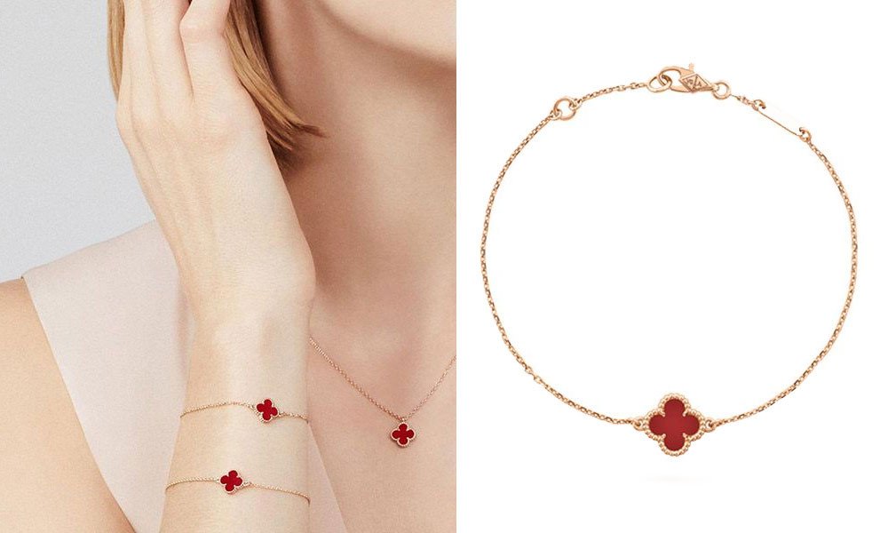 Vòng tay Van Cleef Sweet Alhambra Bracelet vàng hồng mặt đỏ