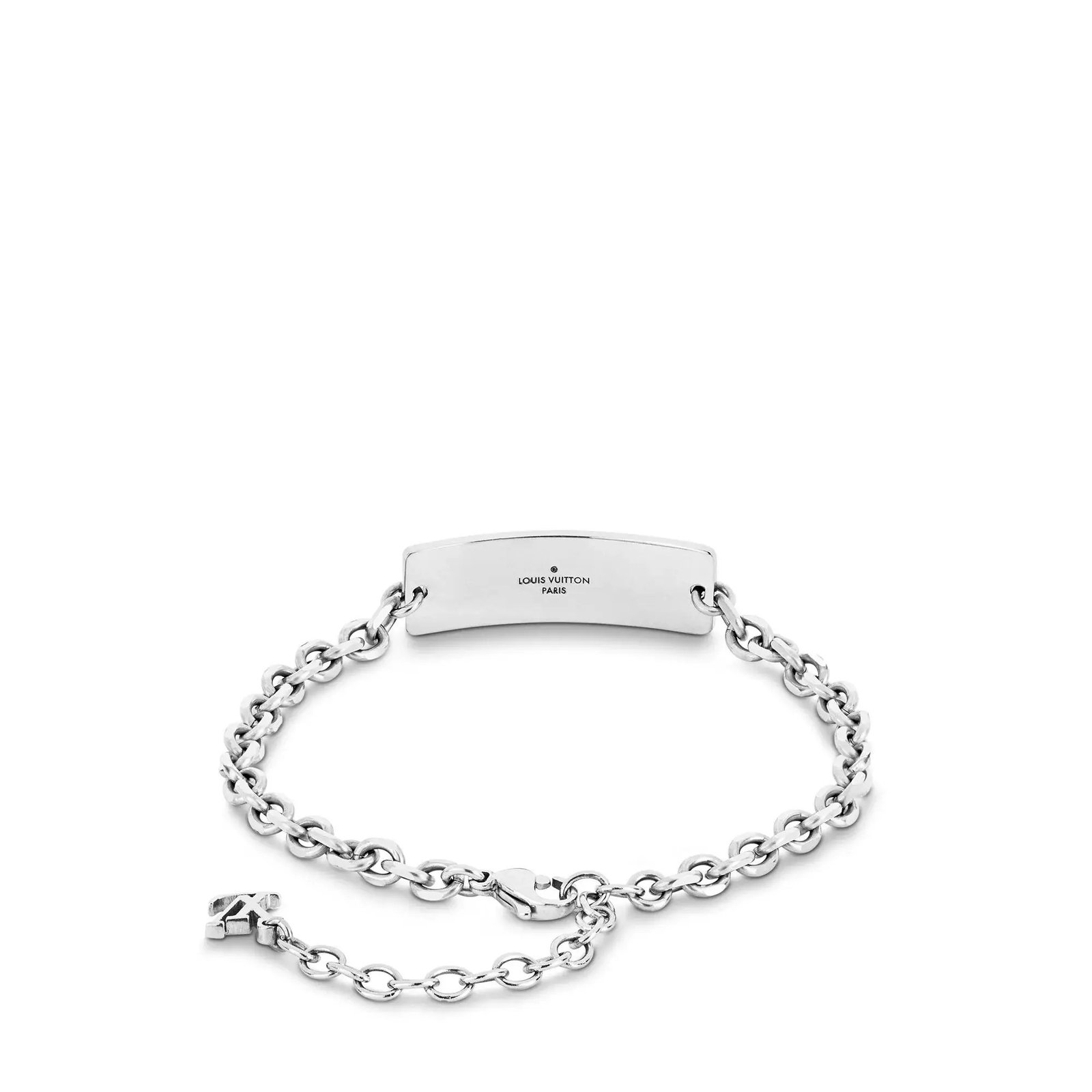 Hình ảnh cận cảnh mẫu vòng tay nam Louis Vuitton Monogram Bold Bracelet với chi tiết thép không gỉ và monogram