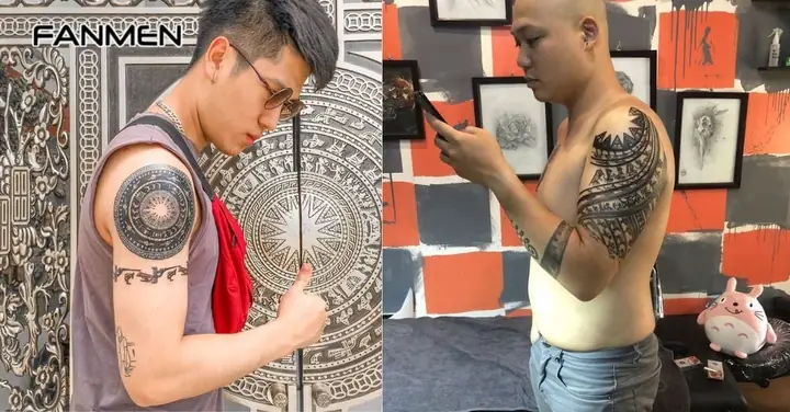 Hình Xăm Hoa Văn Bắp Tay Nam Hoạ Tiết Trống Đồng