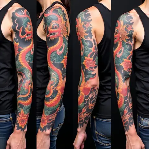 Hình Xăm Cá Rồng Full Tay Chi Tiết Thể Hiện Sức Mạnh