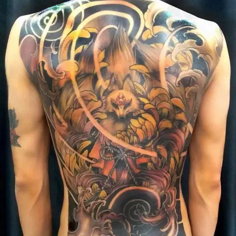 Hình Ảnh Cho Hình Xăm Cáo 9 Đuôi Full Lưng: