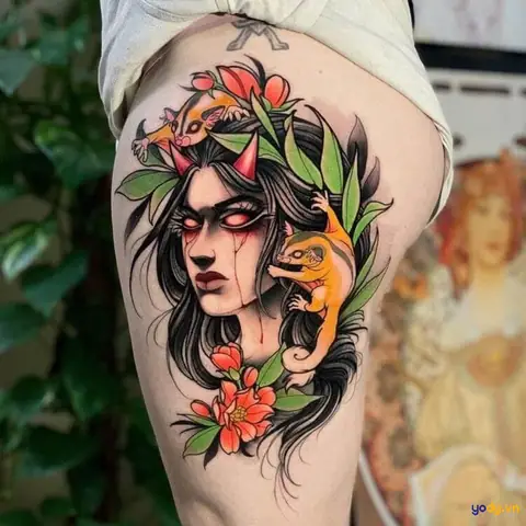 Hình Xăm Chân Nữ Ở Đùi