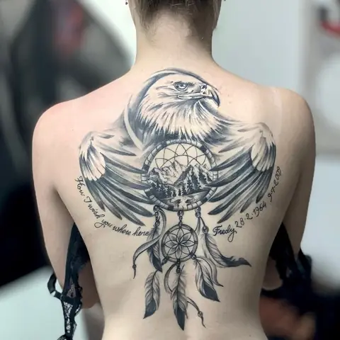 Hình Xăm Chim Đại Bàng Và Dreamcatcher