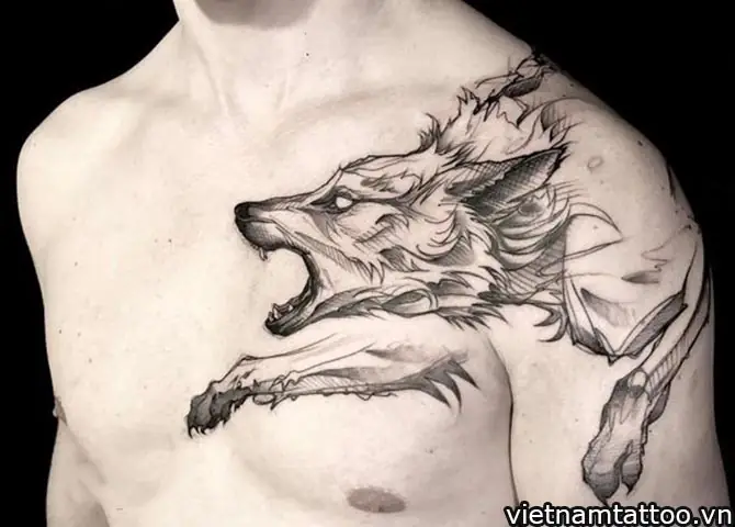 Hình Ảnh Cho Hình Xăm Chó Sói Ngắm Trăng: