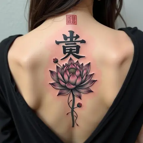 Hình Xăm Chữ “親” (thân) Hoặc “慈” (từ) Kết Hợp Với Hình Ảnh Hoa Sen