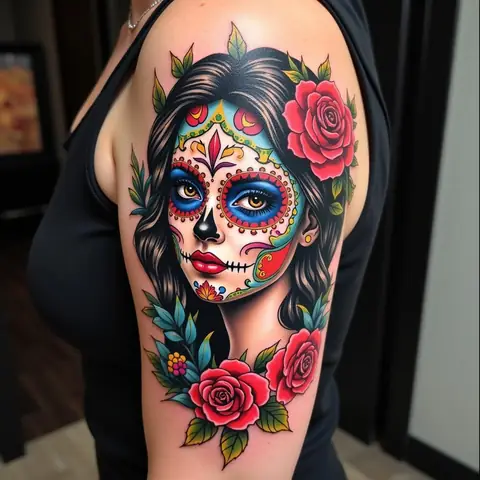 Hình Xăm Cô Gái Sugar Skull Hình Xăm Cô Gái Sugar Skull
