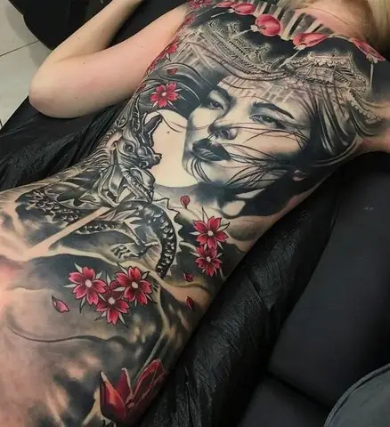 Mẫu Hình Xăm Cô Gái Nhật Full Lưng, Bít Lưng Hình Xăm Geisha Kín Lưng, Sau Lưng Đẹp Hình 73
