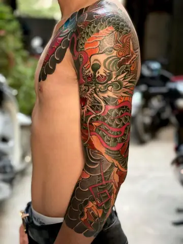 Hình Xăm Rồng Nhật Cổ Full Tay