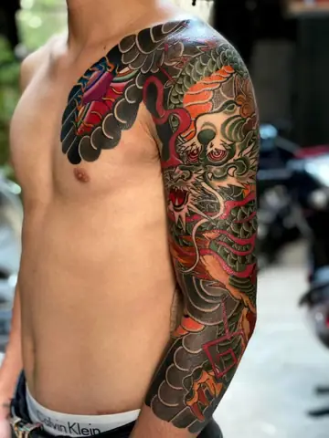 Hình Xăm Rồng Nhật Cổ Full Tay