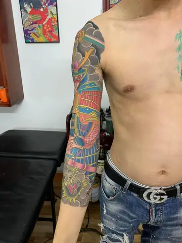 Hình Xăm Samurai Nhật Cổ Full Tay