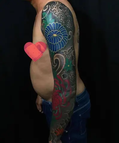 Hình Xăm Hoa Full Tay Nhật Cổ