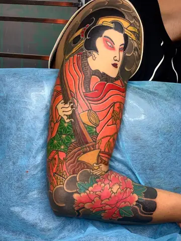 Hình Xăm Cô Gái Nhật Geisha Full Tay