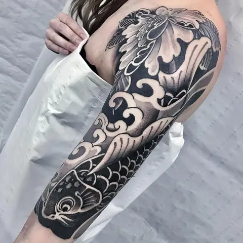 Hình Xăm Cá Koi Cá Chép Full Tay Nhật Cổ