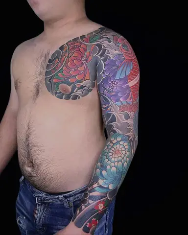 Hình Xăm Full Tay Qua Ngực Nhật Cổ Đẹp