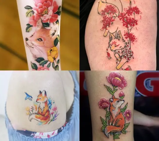 Tattoo Con Cáo Và Bông Hoa Tattoo Con Cáo Và Bông Hoa