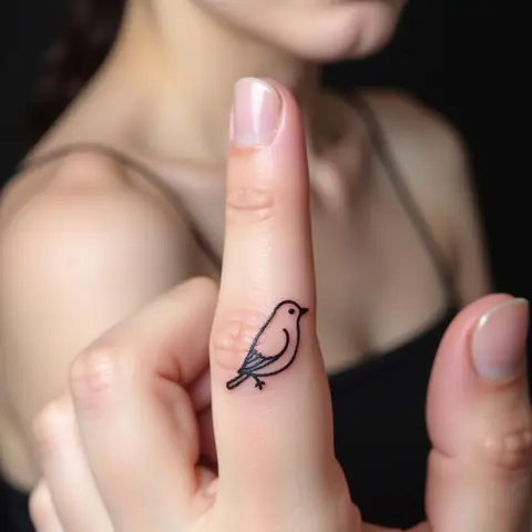 Hình Xăm Chim Nhỏ Phong Cách Tối Giản Với Đường Nét Mảnh Mai Trên Ngón Tay Tinh Tế