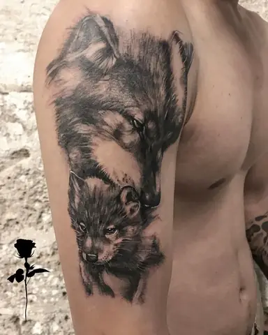 Hình Xăm Chó Sói Và Con
