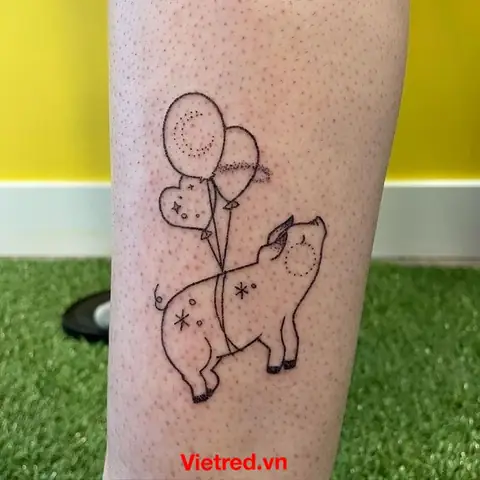 Hình Xăm Heo Dể Thương Với Bong Bóng
