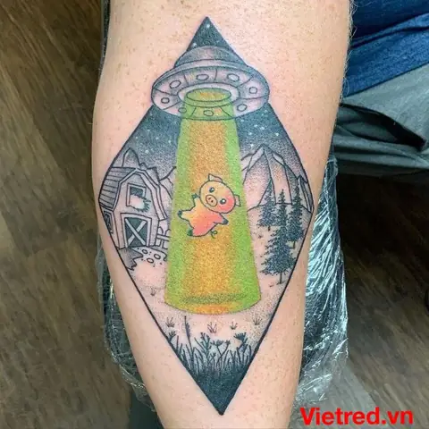 46. Hình Xăm ‘heo Với Ufo’