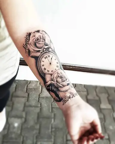 Hình Xăm Đồng Hồ Hoa Hồng Ở Tay