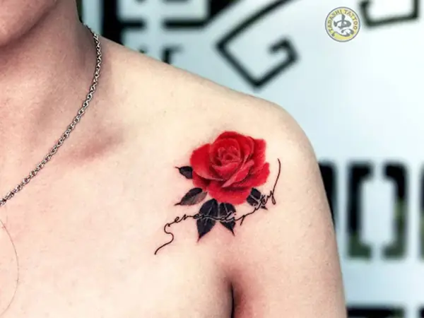 Hình Xăm Hoa Hồng Trên Vai