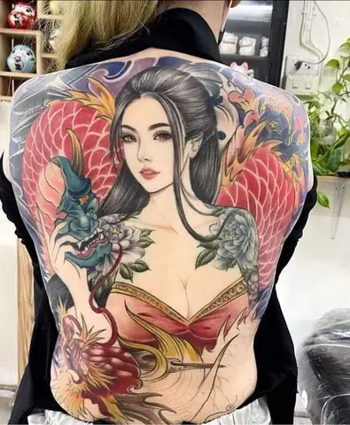 Hình Xăm Cô Gái Full Lưng Cho Nữ