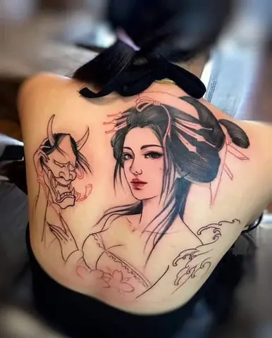 Hình Xăm Cô Gái Full Lưng Cho Nữ