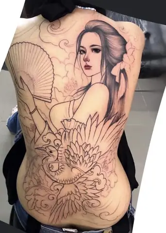Hình Xăm Cô Gái Full Lưng Cho Nữ