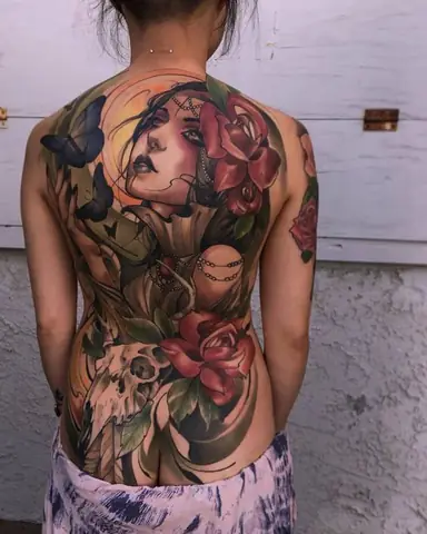 Hình Xăm Cô Gái Full Lưng Cho Nữ