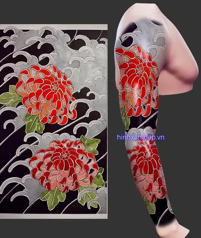 Hình Xäm Hoa Cúc Nháº­t Cá» Full Tay - May Máº¯n