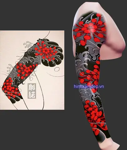 Hình Xäm Hoa Cúc Nháº­t Cá» Full Tay - May Máº¯n