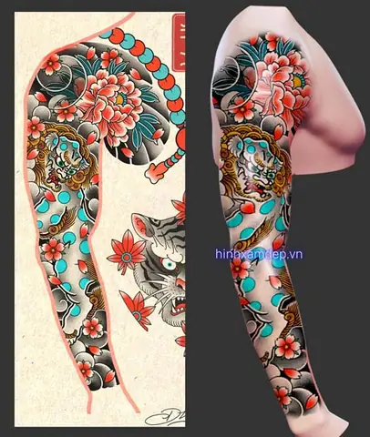 Hình Xäm Hoa Cúc Nháº­t Cá» Full Tay - May Máº¯n