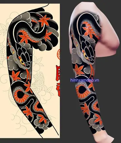 Hình Xäm Ráº¯n Nháº­t Cá» Full Tay - Cách Phá»i Màu