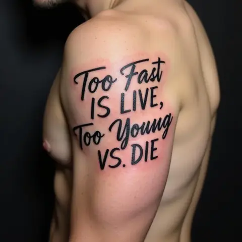 Hình Xăm “too Fast To Live, Too Young To Die” Ở Bắp Tay
