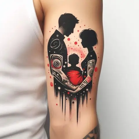 Hình Xăm Gia Đình 3 Người