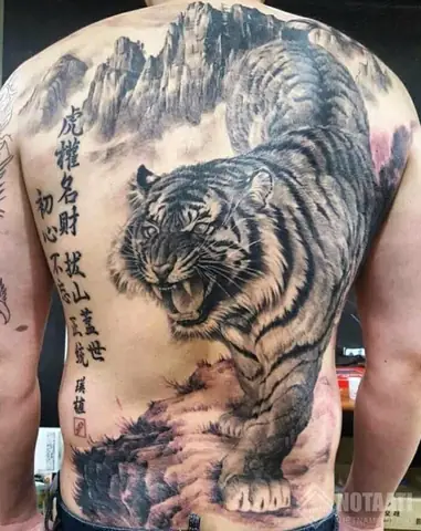 Hình Ảnh Cho Hình Xăm Hổ Xuống Núi Nửa Lưng: