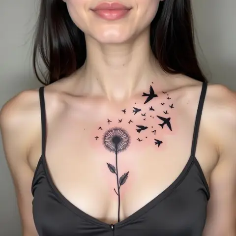 Gợi Ý Thiết Kế Hình Xăm Hoa Bồ Công Anh Ở Xương Quai Xanh Ấn Tượng