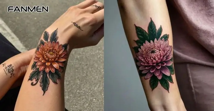 Hình Xăm Hoa Cúc Màu Phong Cách Chân Thực, Sống Động