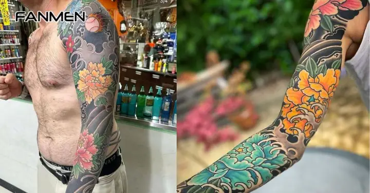 Hình Xăm Hoa Mẫu Đơn Kín Tay Cho Nam