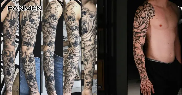 Hình Xăm Hoa Mẫu Đơn Ở Cánh Tay Cho Nam Đen Trắng