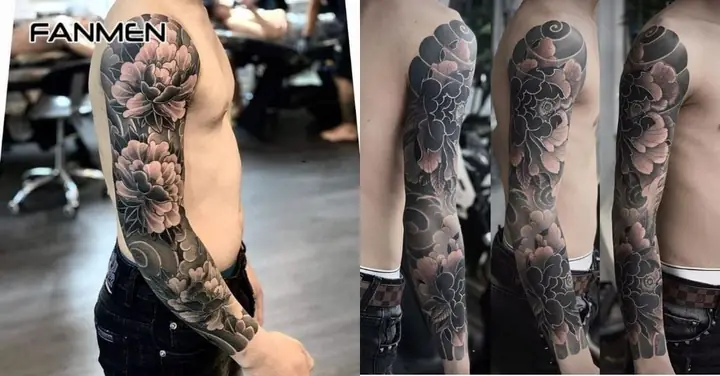 Hình Xăm Hoa Mẫu Đơn Ở Cánh Tay Cho Nam Đen Trắng