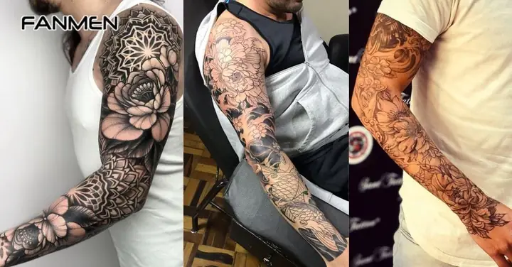 Hình Xăm Hoa Mẫu Đơn Ở Cánh Tay Cho Nam Đen Trắng