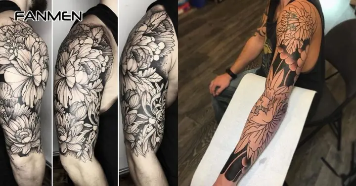 Hình Xăm Hoa Mẫu Đơn Ở Cánh Tay Cho Nam Đen Trắng