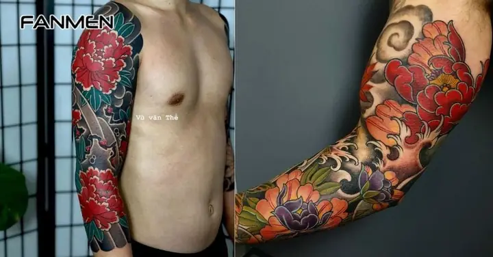 Hình Xăm Hoa Mẫu Đơn Kín Tay Cho Nam