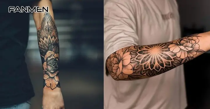 Hình Xăm Hoa Mẫu Đơn Ở Cánh Tay Cho Nam Đen Trắng