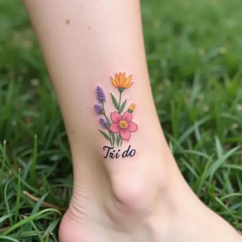 Hình Xăm Hoa Dại Và Chữ "tự Do" Trên Mắt Cá Chân, Biểu Tượng Sự Phóng Khoáng Và Yêu Đời