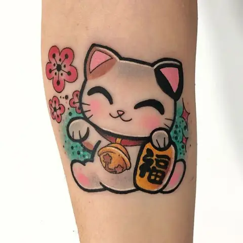 Hình Xăm Mèo May Mắn