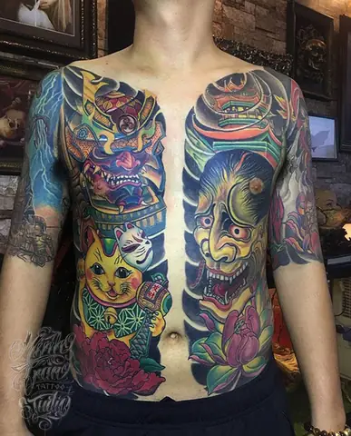 Hình Xăm Cá Chép Và Mèo Thần Tài