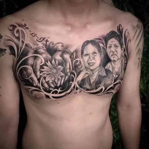 Hình Xăm Ý Nghĩa Gia Đình Ở Ngực Nhỏ