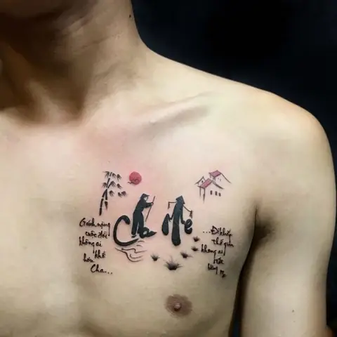 Hình Xăm Ý Nghĩa Gia Đình Ở Ngực Nhỏ